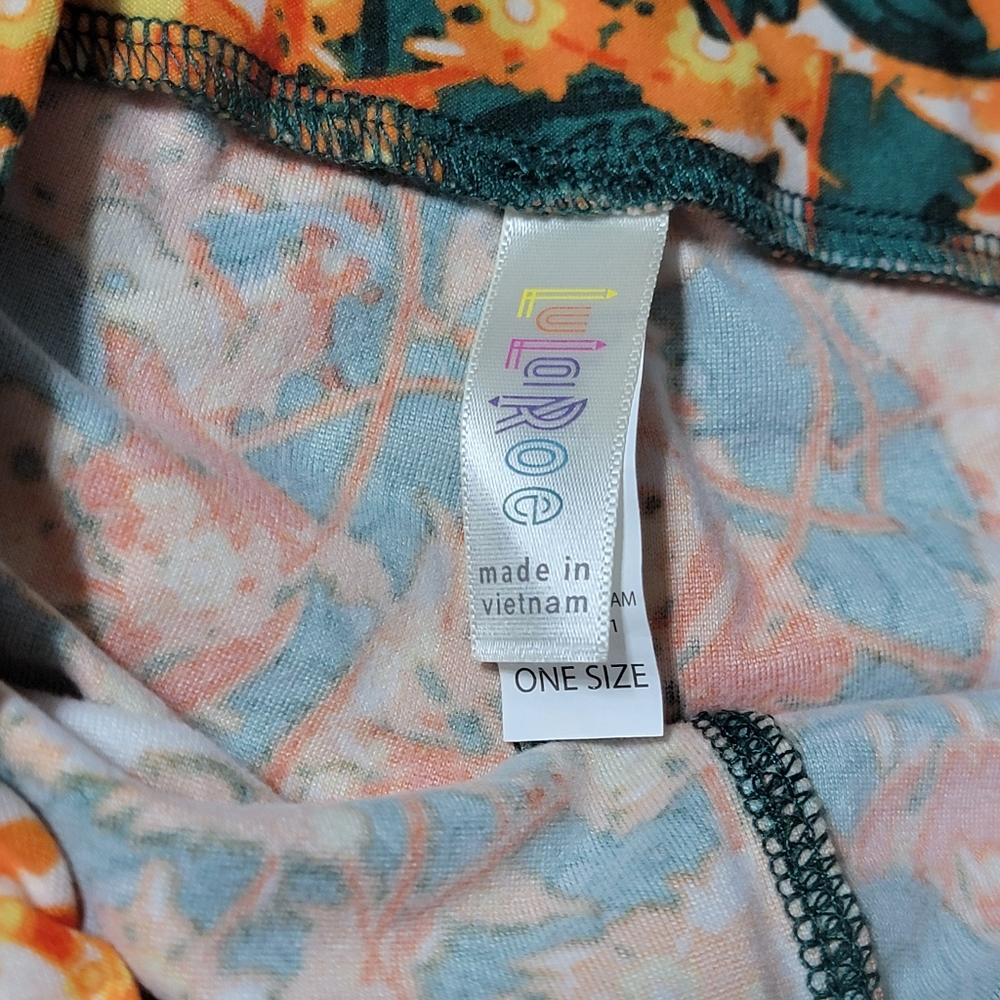 💚 LuLaRoe OS Orange Tropical Floral Ankle Leggings - Picture 5 of 6